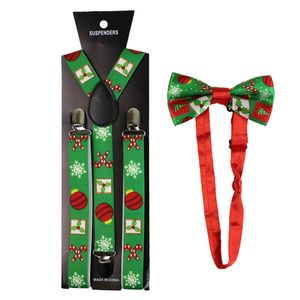 Accessoires de mode cadeau de Noël imprimé bretelles et noeud papillon ensemble clip-on élastique en forme de Y chemise arrière reste bretelles bretelles pour femmes hommes