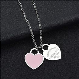 Accessoires de mode émail Double coeur pendentif en acier inoxydable collier pour toujours amour lettre collier cadeau de mariage 253m