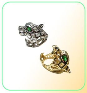 Accesorios de moda exquisito cobre dorado ahuecado ojo verde tigre leopardo cabeza anillo de apertura joyería anillos para mujeres y hombres 184c8356070