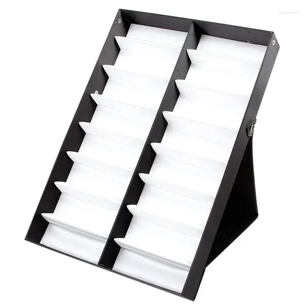 Vitrina de gafas de accesorios de moda, caja de almacenamiento de 16 pares con tapa plegable para gafas de sol