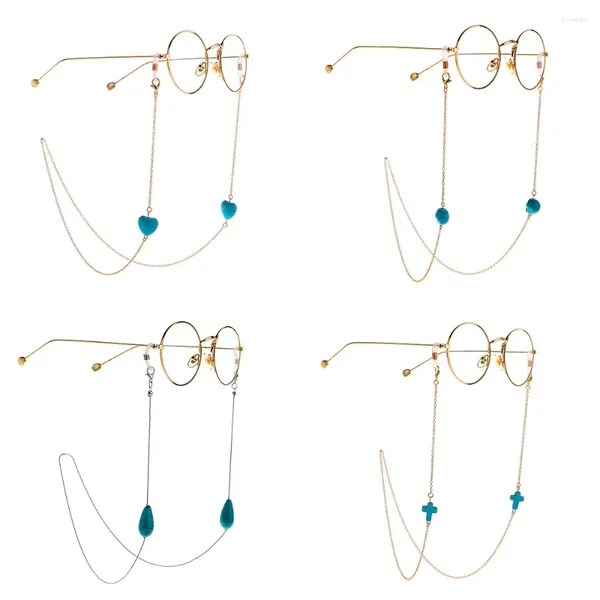 Accessoires de mode Couleur Or Croix Lunettes De Soleil Chaîne Unisexe Géométrie Turquoise Pierre Coeur Crâne Lecture Lunettes Cordon Lanière Pour Femmes