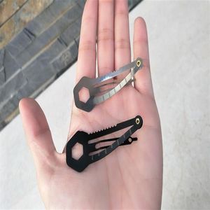 Accesorios de moda multifunción de acero inoxidable horquilla Clip de pelo regla cortador destornillador EDC 8 en 1 Pocket Survive Tool304Z