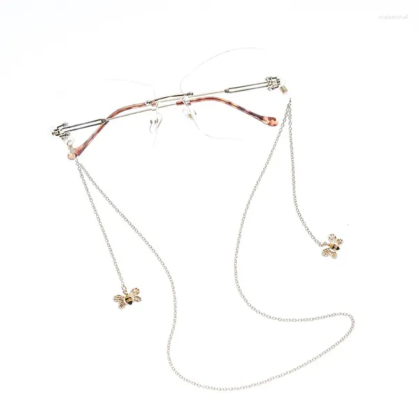 Accessoires de mode chaînes de lunettes en or pour femmes, petit pendentif en miel, support de lanière antidérapant, sangles de cou suspendues, corde de lunettes