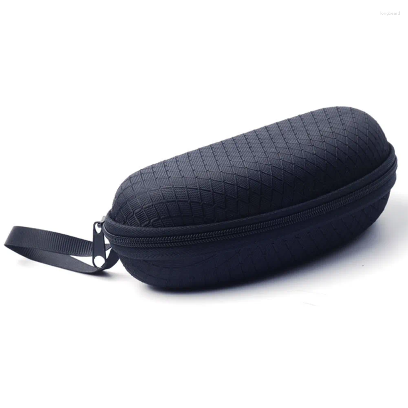 Accessori moda Chiusura con cerniera Protezione da viaggio portatile Custodia nera con clip da cintura Custodia rigida per occhiali da sole