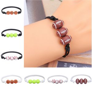 Mode Acrylique Perles Sport Ball Bracelet Party Favor Basketball Baseball Tennis Rugby Design Bracelets Spacer Perle Bracelet Cadeaux 8 Couleur