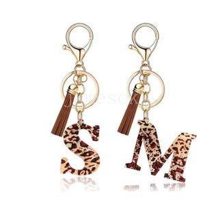 Fashion Acrylique Leopard Lettre Keynchain avec Tassel Fashion Couple 26 A-Z Lettre initiale Pendentif avec anneau clé pour les femmes Bag de904