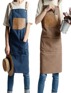 Fashion réglable Pu Canvas tabliers Coffee Shop Barber Tabliers Bib Cooking Kitchen Tabring For Woman Man Work Tablier avec poches LJ202643615