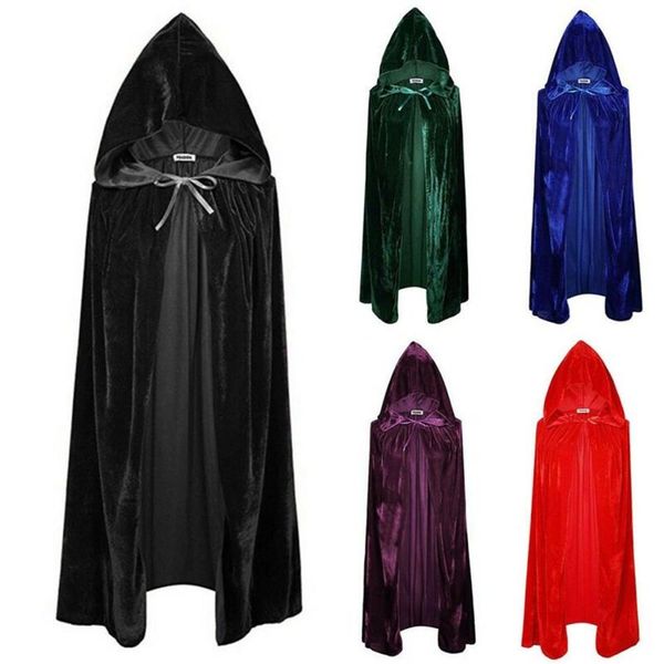 Moda Adulto Hombres Mujeres Niños Accesorios de disfraces Capa de terciopelo largo Capa con capucha Cosplay Unisex Accesorio de Halloween entero Outwea283i