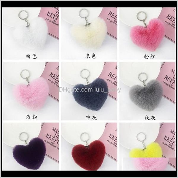 Accessoires de mode Faux porte-clés doux lapin Pom coeur porte-clés en alliage porte-clés boule de fourrure moelleuse porte-clés femmes sac téléphone portable voiture charme Penda