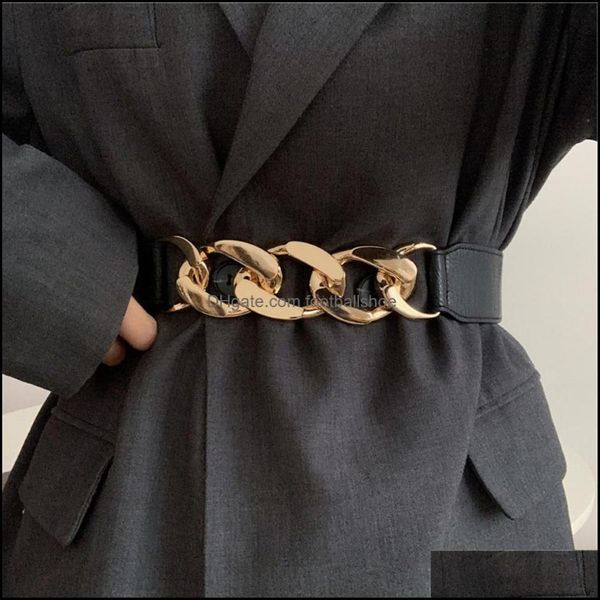 Fashion Assories Gold Chain Belt Elastic Sier Sier Metal Taies Beltes For Women Ceiture Femme Stretch Cummerbunds Ladies Coat Ketting Riem 242F