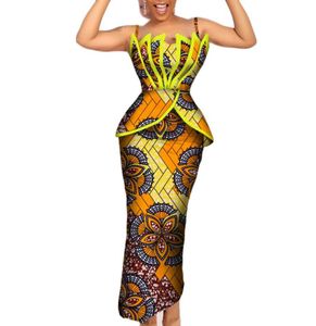 Fashion African Print Ruffles Top and Jirts sets for Women Bazin Riched African Women Clothing 2 Pieces Jirts Crayon Ensembles WY2066682057