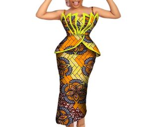 Fashion African Print Ruffles Top and Jirts sets for women bazin riche african women Clothing 2 pièces jupes crayons ensembles wy2061316763