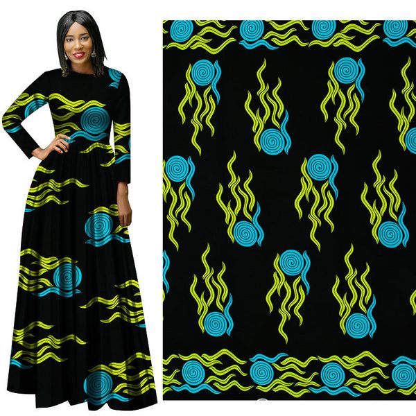 Tela de impresión de cera africana de moda, tela de algodón suave, tela negra, azul, amarilla, Ankara, Batik africano para vestido