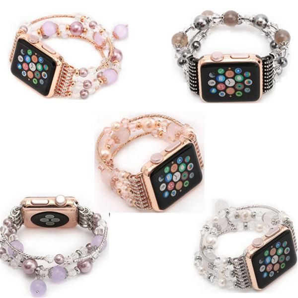 Bracelet Agate de mode Bracelet iwatch Bracelets compatibles pour Apple Watch 38mm 40mm 42mm 44mm 45mm 49mm Série 1 2 3 4 5 6 7se designer Femme poignet perle