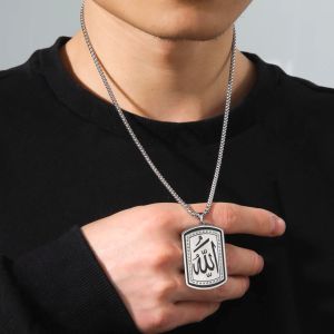 Mode Allah 14K Wit Gouden Ketting Islamitische Charme Arabische Rechthoek Hangers Kettingen Gift Islam Moslim Koran BOX Ketting Sieraden Cadeau voor Mannen