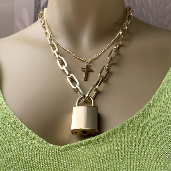 Mode alliage or argent plaqué collier serrure délicate et clé pendentif collier mignon bijoux pour femmes cadeau