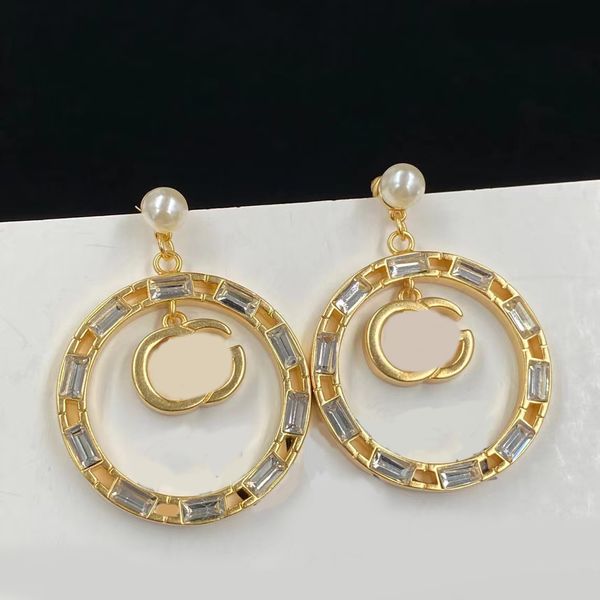 Fashion Alphabet Big Circle Dangle Chandelier Boucles d'oreilles aretes orecchini Cristal 18k Or marque Designer bijoux pour les femmes fiançailles amoureux cadeau