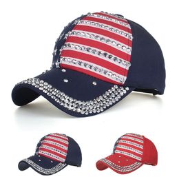 Fashion America Hat Bling Rhinestone Stripe Stars USA Vlag Baseball Cap Snap Back Hats Hip-Hop Style Ball Caps Cotton