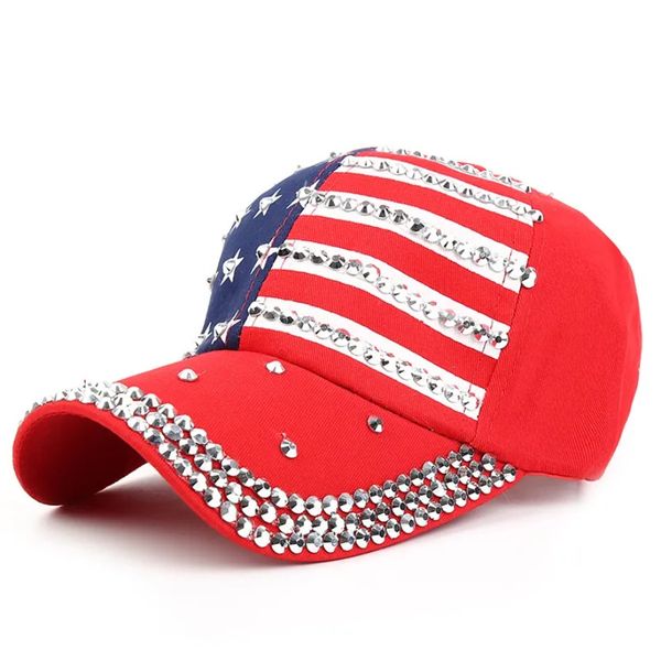 Mode Amérique Chapeau Bling Strass Rayure Étoiles Drapeau Américain Casquette De Baseball Snap Back Chapeaux pour Les Femmes G1011