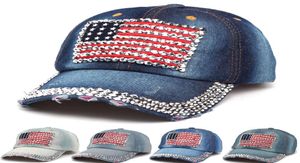 Mode drapeau américain casquette de Baseball hommes Sport strass jean casquette de balle femmes voyage Bling Snapback Denim chapeau de soleil TTA11142884183
