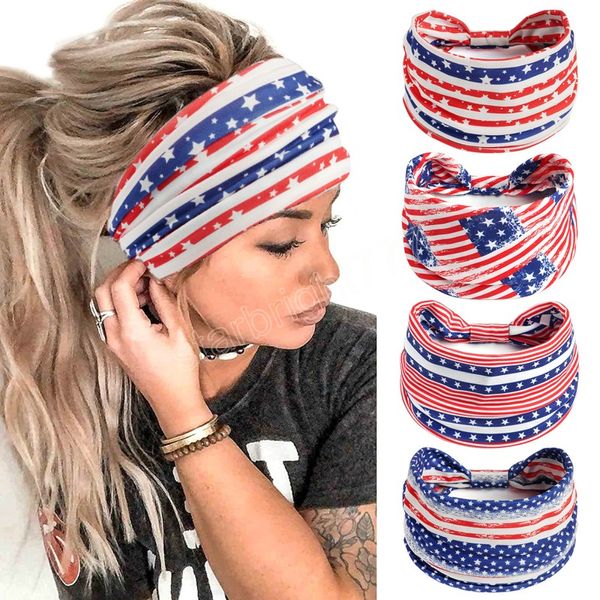 Mode drapeau américain jour de l'indépendance large bord coton Yoga femmes fille bandeau cheveux accessoires chapeaux