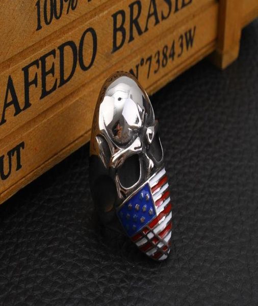 Mode drapeau américain masqué infidèle crâne Biker anneau en acier inoxydable bijoux gothique crâne moteur Biker hommes anneau pour hommes cadeau 2 Col8115305