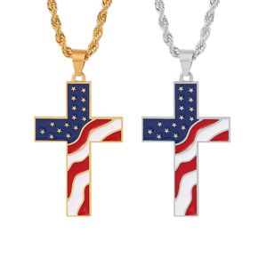 Colliers avec pendentif en forme d'étoiles américaines et de croix, collier en acier inoxydable avec drapeau américain