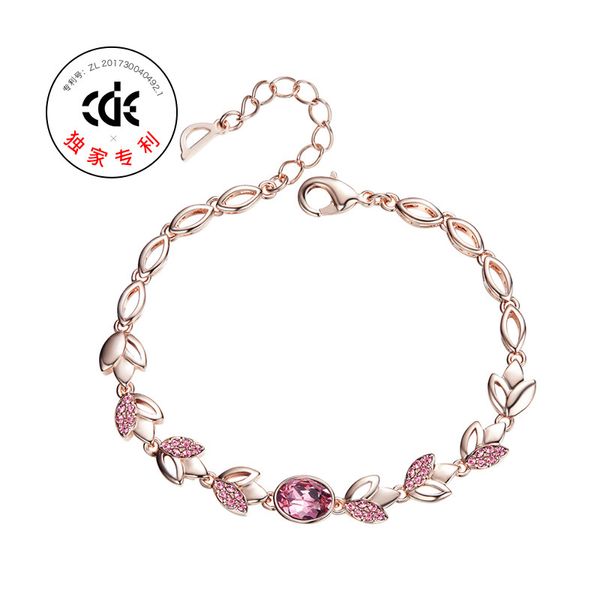 Bracelet en feuille d'or rose avec bracelet en cristal Swarovski, tendance et tempérament américain