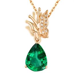Mode et exquis collier de diamants émeraude en forme de goutte tempérament élégant collier de pierres précieuses de couleur de danse de papillon en trois dimensions