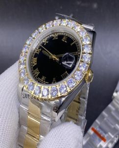 Mode et loisirs 43 mm de grande montre en diamant automatique mécanique Men039 montre le cadran noir en acier inoxydable twocolor or s3427599