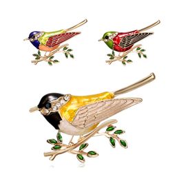 Fashion Animal Bird Broche For Women Branch Painting Oil Ally Pins Men Diamond Clothing Broches Pins Sieraden Accessoires