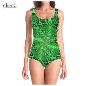 Mode Dier Groen Rood Slangenhuid 3D Print Meisjes Onepiece Zomer Badpak Badpak Strand Mouwloos Sexy Badpak 220617