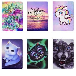 Fashion Animal Leather Cevales voor iPad Pro 11 AIR4 10.9 10.5 10.2 IPAD4 5 6 9.7 Dog Cat Horse Wolf Sea Stijlvolle ananas Wallet Holder Flip Cover Shockproof Tablet Pouch Bags