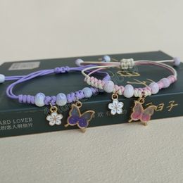 Mode Anime Butterfly Bracelet Purple Pink Blaid Tope Bead Chain Handmade Bangle For Women Lover Verstelbaar sieradencadeau