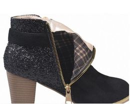 Mode Enkellaarzen Dames Chunky Hak Met Pailletten Boot Sexy Meisje Enkellaarzen Chirstmas Geschenken Designer Booties Party Trouwschoenen