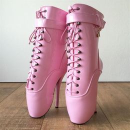 Botines de moda para mujer, tacones de aguja de Ballet con cordones, zapatos de tacón alto de 18Cm para mujer, zapatos rosas para mujer, zapatos de Ballet con tobillo de bloqueo 230e