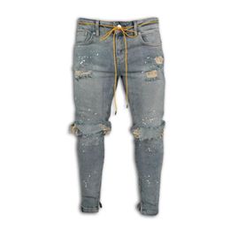 Модные мужские джинсы скинни с застежкой-молнией на щиколотке, эластичные рваные рваные джинсы Design278j