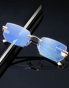 Mode Antiblauw licht Lezen Brillen Verziend Bril Glazen Lens Unisex Randloze Bril Frame van Bril Sterkte 10 1390736