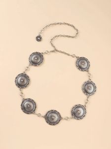 Fashion Antique Silver Alloy Western Floral Circle Conchos Chain de chaîne de femmes 240318