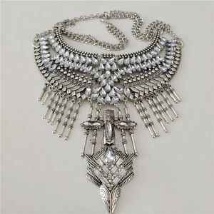 Mode Antique argent plaqué indien déclaration collier femmes Boho Vintage métal boucles d'oreilles ensembles de bijoux 240125