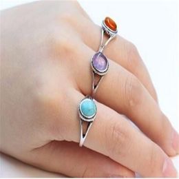 Mode antieke zilveren ringen natuurlijke turquoise ring agaat rood paarse stenen ring voor dames291i