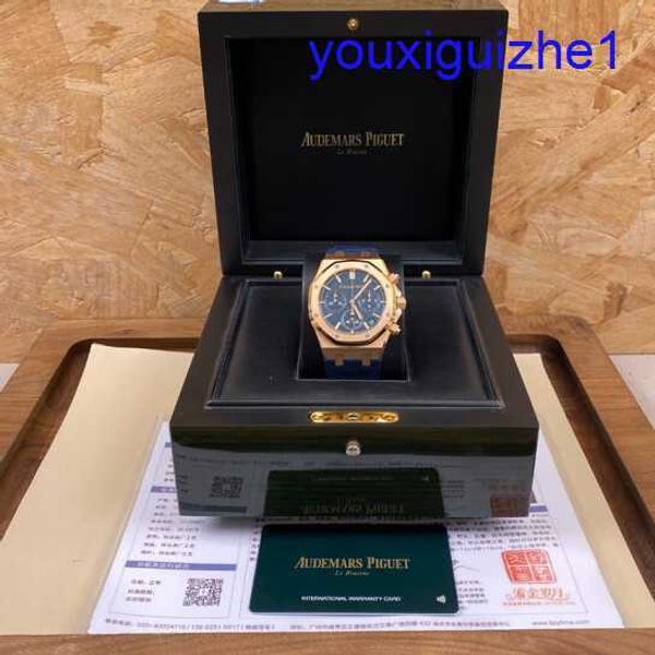 Fashion AP Wrist Watch Male Royal Oak Series 26240or Rose Gold Blue Plate Belt Business Business Sports Back Transparent Automatic Mechanical Watch