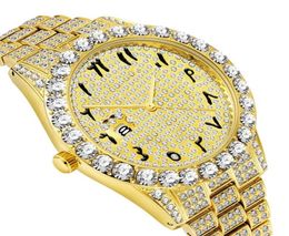 Fashion Arabe Numerals Mens Watch Top Brand Luxury Watch Men 18K Gold Big Diamond avec calendrier classique masculin Iced Out Watchgkyc8002947