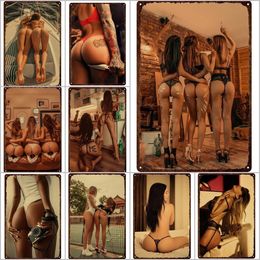 Fashion Art Painting Metal Pictures Bikini Beauty Tin Sign Plaques Sexy Naakt Girls Metal Print Plates Poster Man Cave Decor Pub Bar Sign Decor Maat 30x20cm W02