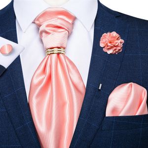 Mode Ascot cravate pour hommes soie solide rose cravate cravate anneau broche ensemble de fête de mariage homme costume accessoires mâle écharpe cadeau 240122