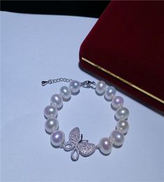 Atmosphère de mode 910mm véritable bracelet de perles d'eau douce blanches micro incrustation zircon papillon accessoires fermoir 19cm5063805