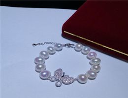 Atmosphère de mode 910 mm Bracelet de perle en eau douce blanc authentique Micro Incrust Zircon Butterfly Accessoires Classe 19CM5839289