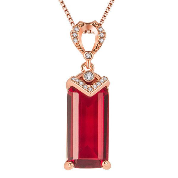 Ambiance de mode grand pendentif rubis tendance grande pierre nue rectangulaire suisse pendentif en cristal de zircon rouge collier de chaîne de clavicule