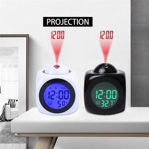 Fashion Attention Projection Digital Weather LCD Snooze Alarm Clock Projector Color Display LED Backlight Bell Timer 210804