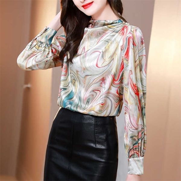 Moda Aurora Lumen Impresión Camisas Blusas de mujer Verano Primavera Casual Manga larga Tops Blusas Mujer 210702